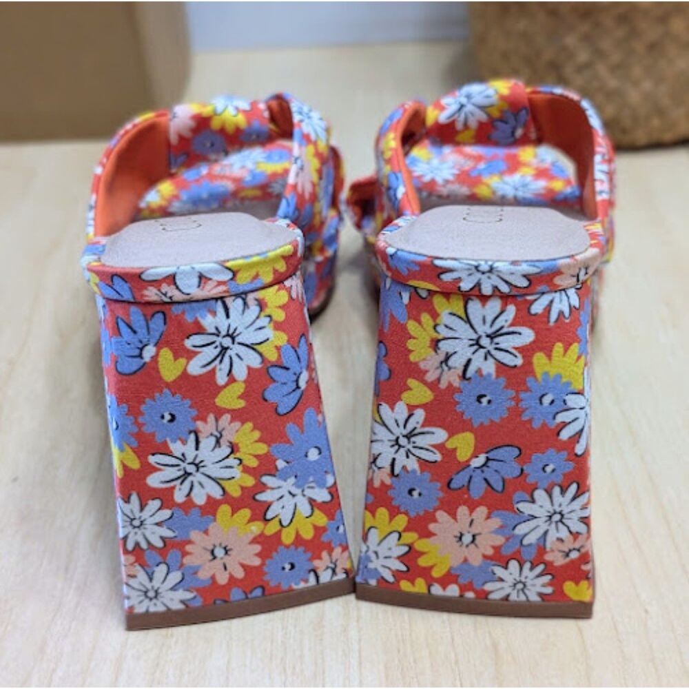 Coconuts by Matisse Red Floral Esme Knot Slide Heeled Dress Sandals Size 9 NIB - Picture 7 of 14